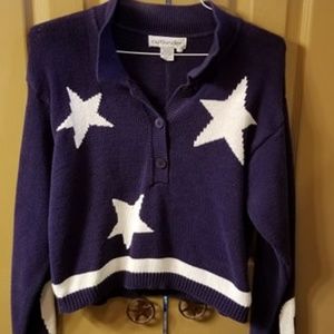 Outlander Vintage Blue Stars Crop Sweater L